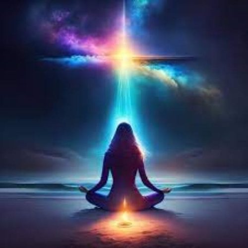 Picture showing a woman meditating with light